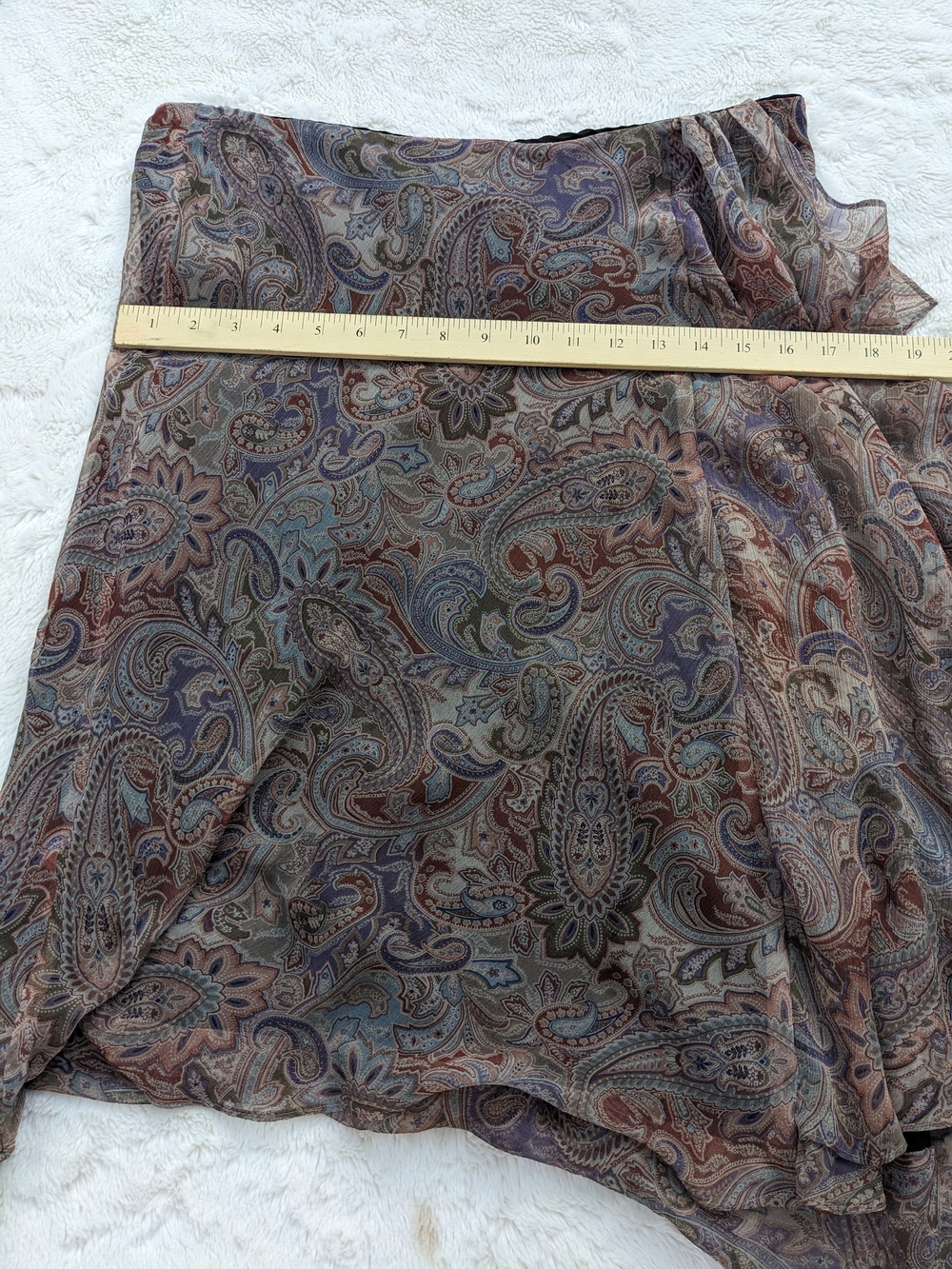 Ralph Lauren Paisley Asymmetrical Midi Skirt in Taupe, Rust & Slate - Picture 7 of 10